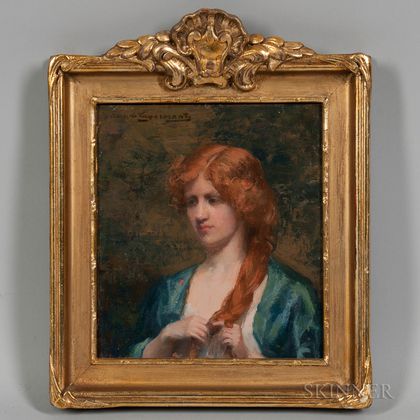 Ava Hedvig Gustaiva Lagercrantz (Swedish, 1862-1938) Red-haired Woman in a Blue Dressing Gown