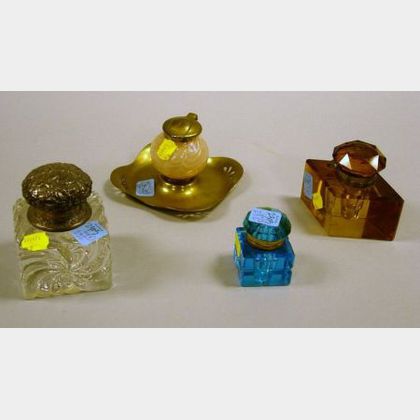 Four Assorted Glass Inkwells