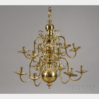 Dutch Baroque Style Brass Twelve-light Chandelier