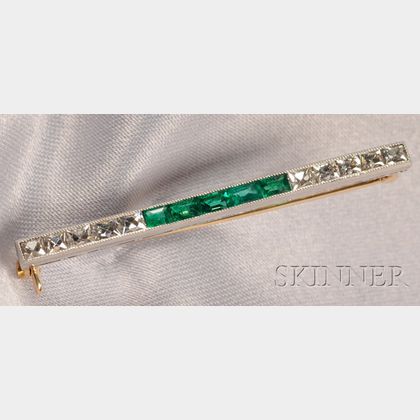 Art Deco Platinum, Emerald, and Diamond Bar Pin, Tiffany & Co.
