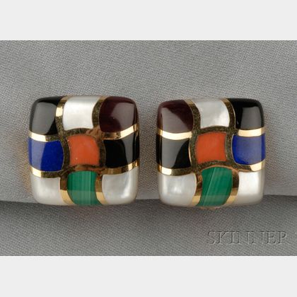 14kt Gold and Hardstone Earclips, Asch Grossbardt