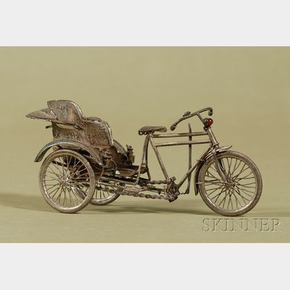 Chinese Export Silver Filigree Miniature Model of a Bicycle Powered Rickshaw