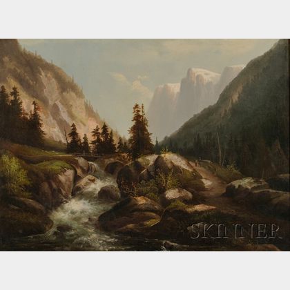 Continental School, 19th Century Mountain Valley with Rushing Stream