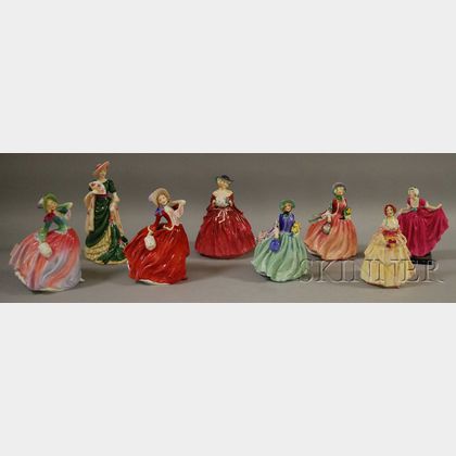 Eight Royal Doulton Porcelain Figures of Ladies