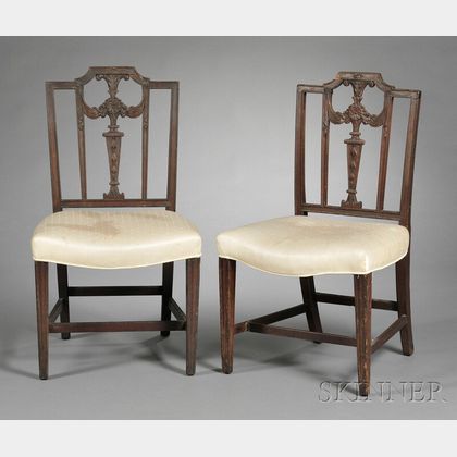 Pair of Federal Carved Mahogany Square-back Side Chairs