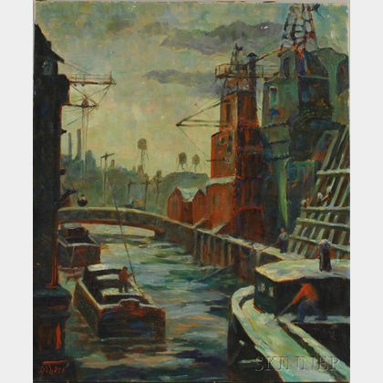 Margaretha E. Albers (American, 1881-1977) Mott Haven Canal /A South Bronx, New York View. 