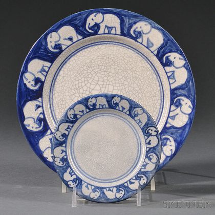Two Dedham Pottery Elephant Plates 