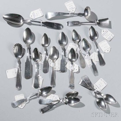 Eighteen Maine and Vermont Coin Silver Spoons