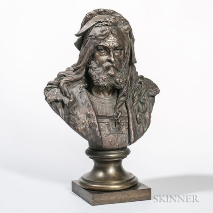 Attributed to Albert-Ernest Carrier-Belleuse (French, 1824-1887) Bronze Bust of a Nobleman