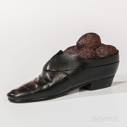 Carved Fruitwood Shoe-form Inkwell