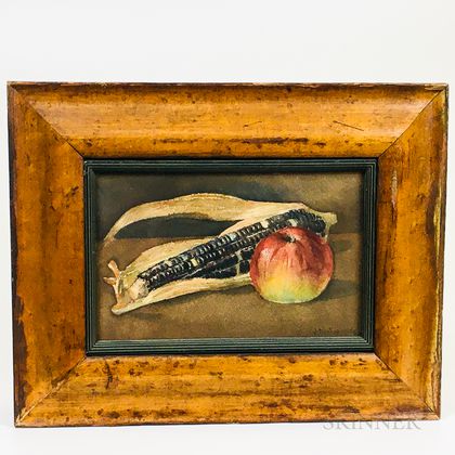 American School, 19th Century Still Life with an Apple and Corn