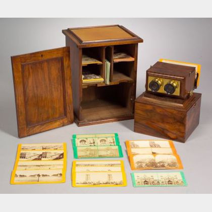 Beck Achromatic Stereo Viewer, Cabinet and Cards