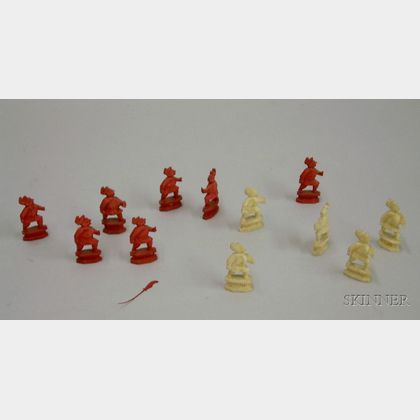 Twelve Chinese Export Carved Ivory Game Board Figures