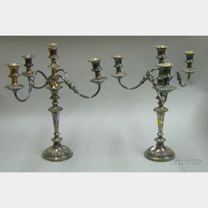 Pair of Silver Plated Convertible Three-Arm Candelabra. 