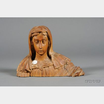 Continental Carved Fruitwood Statuary Fragment