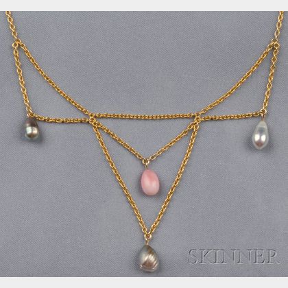 14kt Gold and Pearl Festoon Necklace, London