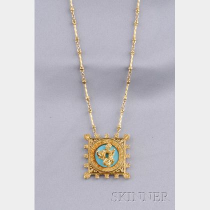 Artist-Designed 18kt Gold and Enamel Pendant Necklace, Salvador Dali, Diejasa