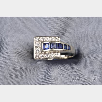 Retro 18kt White Gold, Sapphire, and Diamond Ring, Lebolt & Co.