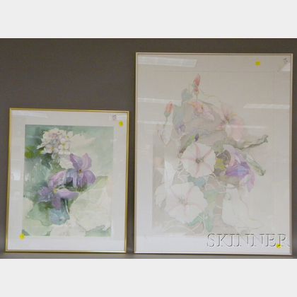 Denise Schwander (Swiss, b. 1945) Two Watercolors: Floral Study