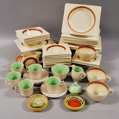 Biarritz Royal Staffordshire Pottery Partial Dinner Set and Small Group of Clarice Cliff Pottery Tableware