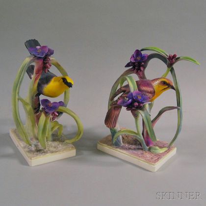 Two Porcelain Dorothy Doughty Royal Worcester Yellow Headed Blackbirds