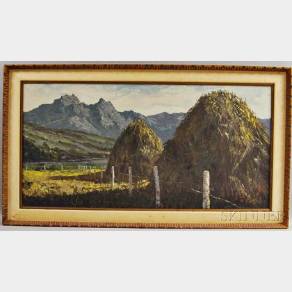 Segundo Huertas (Argentine/American, 1923-2010) Mountain Landscape with Foreground Haystacks.
