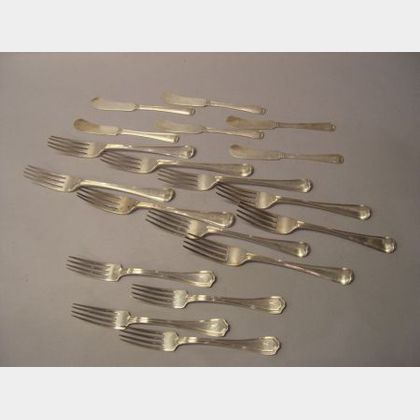 Set of Nine George IV Sterling Silver Forks, a Set of Four Sterling Silver Forks, an a Set of Six Sterling Silver Butter Knives. 