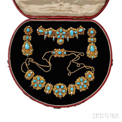 Gold, Diamond, and Turquoise Demi-parure