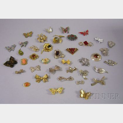 Large Group of Mostly Costume and Sterling Silver Brooches
