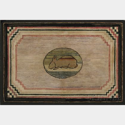 Pictorial Hooked Rug with a Rabbit