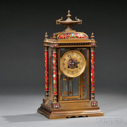 Tiffany & Co. Gilt-bronze and Enamel Mantel Clock