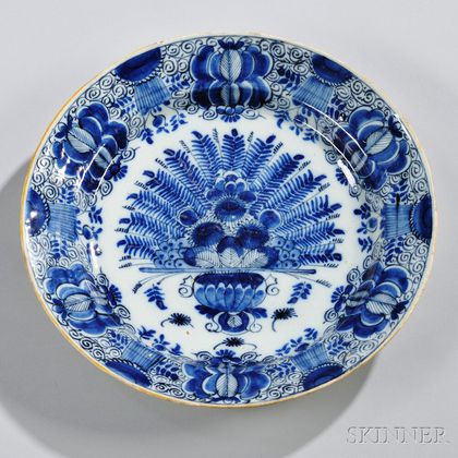 Dutch Delftware Blue and White Peacock Charger