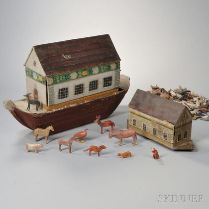 Two Carved and Paint-decorated Noah's Ark Models with Animals