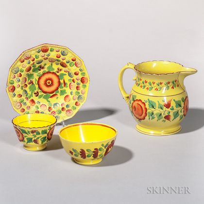 Four Yellow-glazed Earthenware Table Items