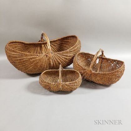 Three Handled Woven Splint Baskets