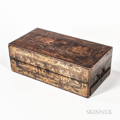Chinese Export Gilt-decorated and Lacquered Writing Box