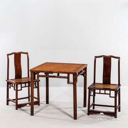 Pair of Hardwood Chairs and a Tea Table