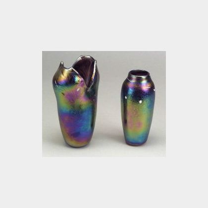 Two Nuance Iridescent Art Glass Vases