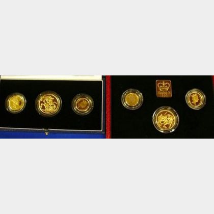 Two United Kingdom Gold Proof Three Coin Sets