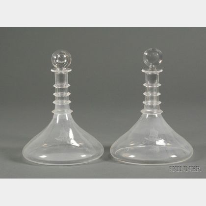 Pair of Steuben Engraved Decanters, Possibly Donald Pollard