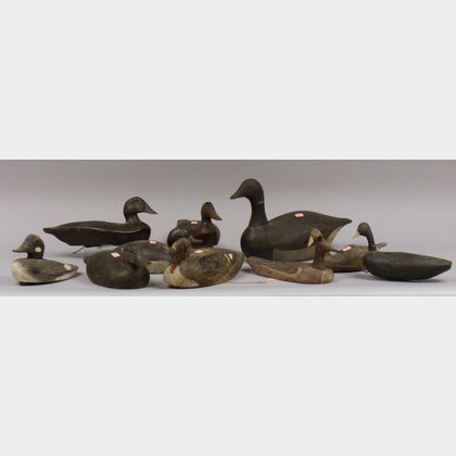 Ten Assorted Carved and Painted Wooden Duck Decoys