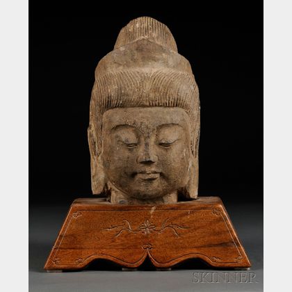Stone Bodhisattva Head with Stand
