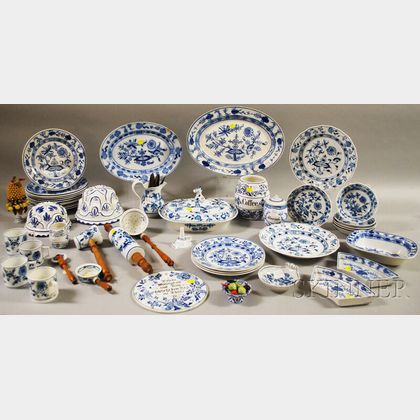 Forty-five Pieces of Assembled Blue Onion Pattern and Similar Porcelain and Ceramics