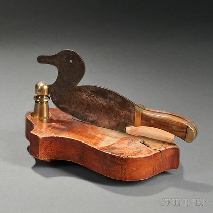 Iron and Wood Chopping Block with Duck-form Blade