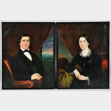 Attributed to Robert Street (Pennsylvania, 1796-1865) Pair of Portraits of a Husband and His Wife