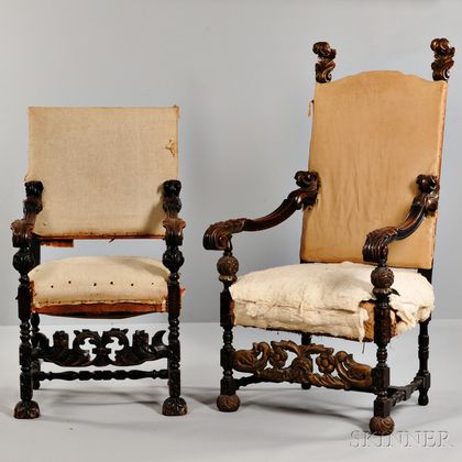 Two Baroque-style Walnut Armchairs