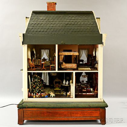 Victorian Carved and Painted Dollhouse and Dollhouse Accessories. Estimate $1,500-2,500