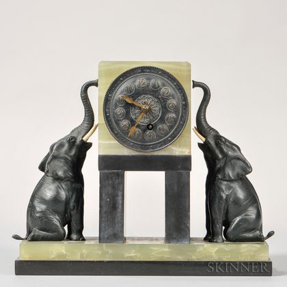 Marble Shelf Clock with Elephants