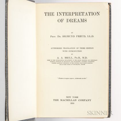 Freud, Sigmund (1856-1939) The Interpretation of Dreams.