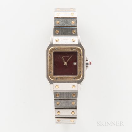 Cartier Man's "Santos Galbee" Stainless Steel and 18kt Gold Automatic Wristwatch